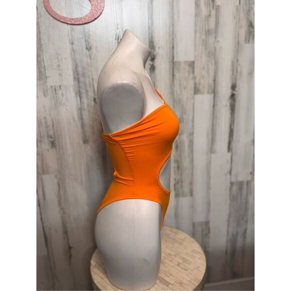 Orange Asymmetrical Cutout bodysuit size XSMALL - Picture 7 of 8